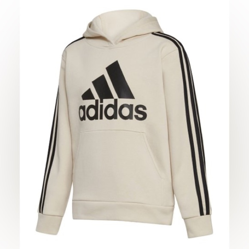 adidas | Cream & Black Three-Stripe Logo Hoodie